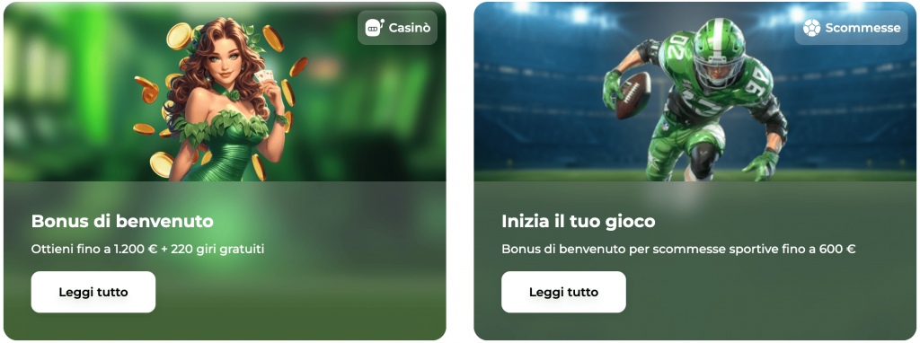 Benvenuto fino a €1200 + 220 FS Verde Casino